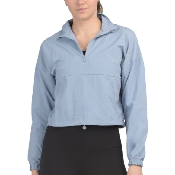 NEW 90 DEGREE BY REFLEX Woven Spring Peak Crop Half Zip With Cinch Toggle Hem - Picture 2 of 3